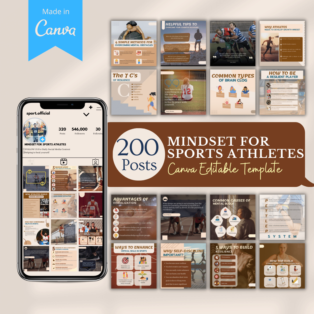 Mindset for Sports Athletes Canva Social Media Templates 200 Pack