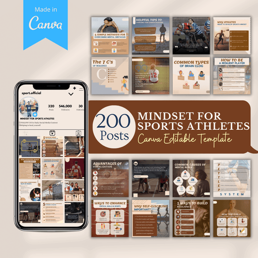 Mindset for Sports Athletes Canva Social Media Templates 200 Pack